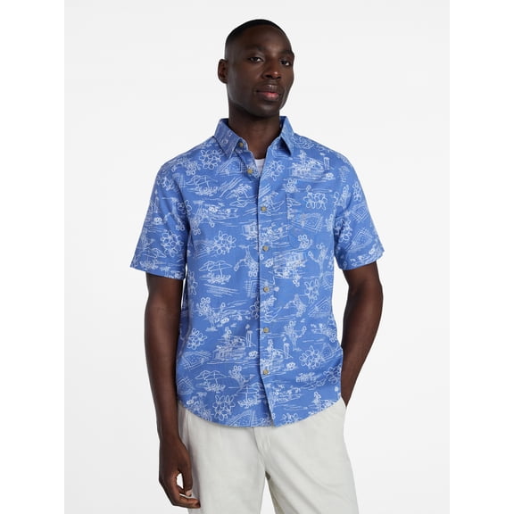 George Men's and Big Men's Slub Poplin Button Up Shirt with Short Sleeves, Sizes XS-3XLT