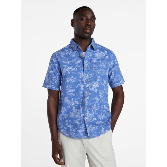 George Men's & Big Men's Modern Fit Poplin Button Up Shirt with Short Sleeves, Sizes XS-5XL
