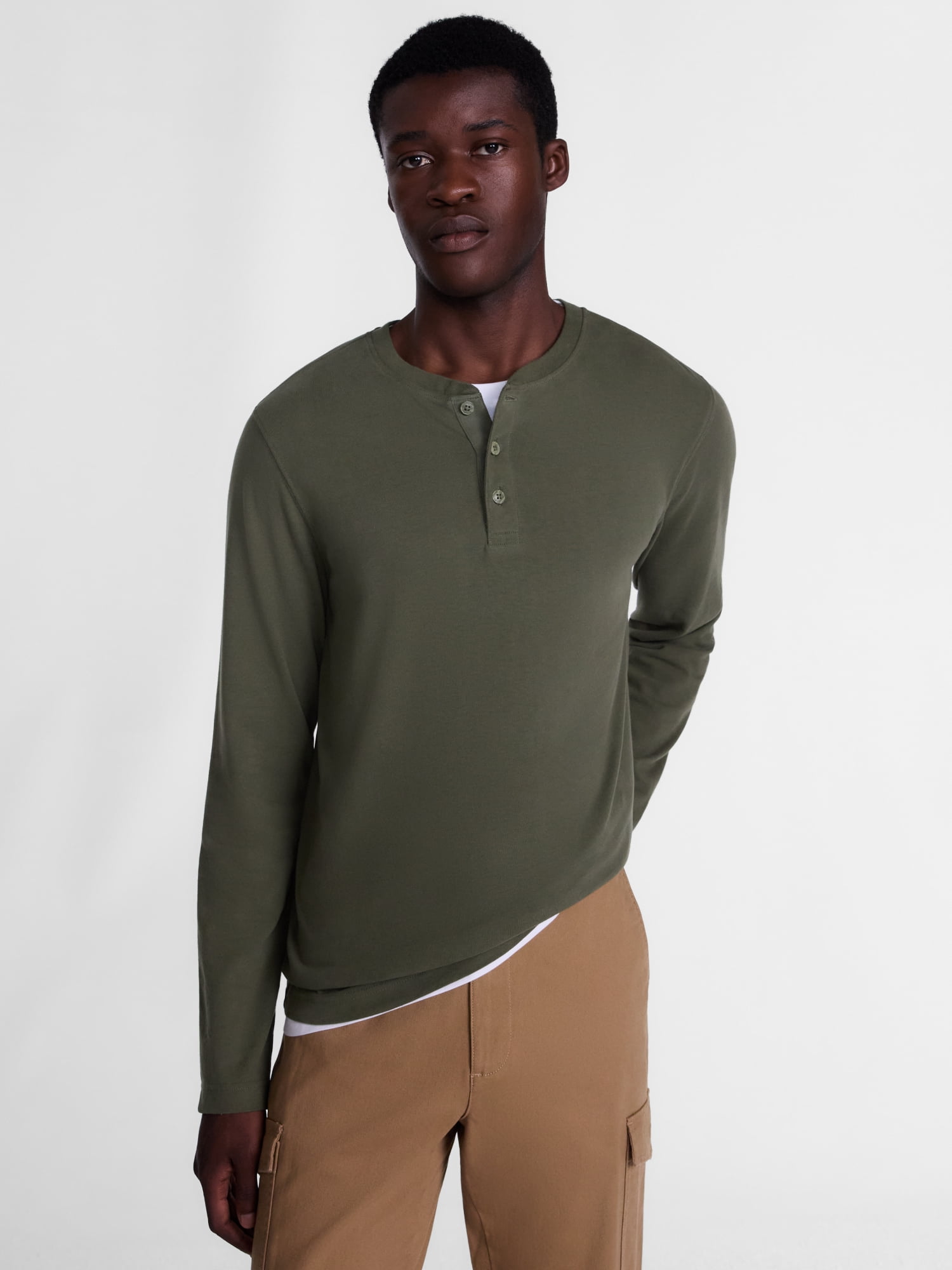 George Men's Henley Shirt with Long Sleeves, Sizes S-5XB