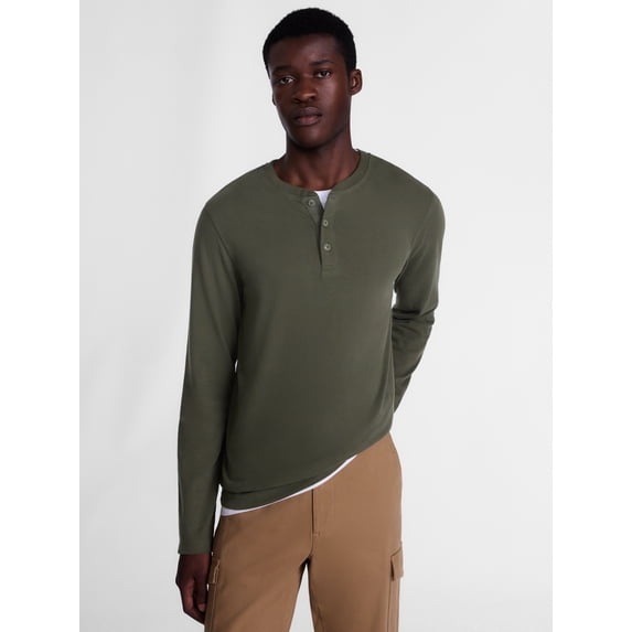 George Men's Henley Shirt with Long Sleeves, Sizes S-5XB