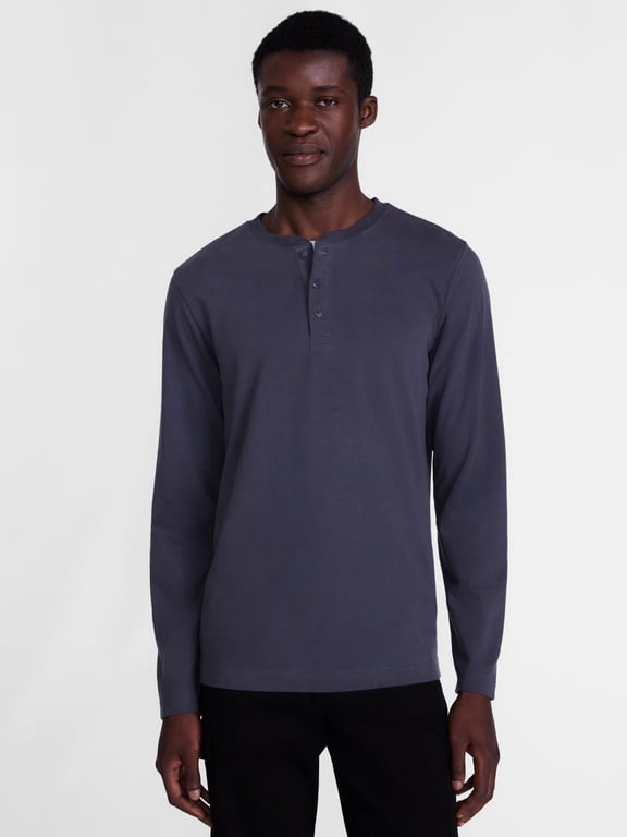 Men's Henley Shirt with Long Sleeves, Sizes S-5XB
