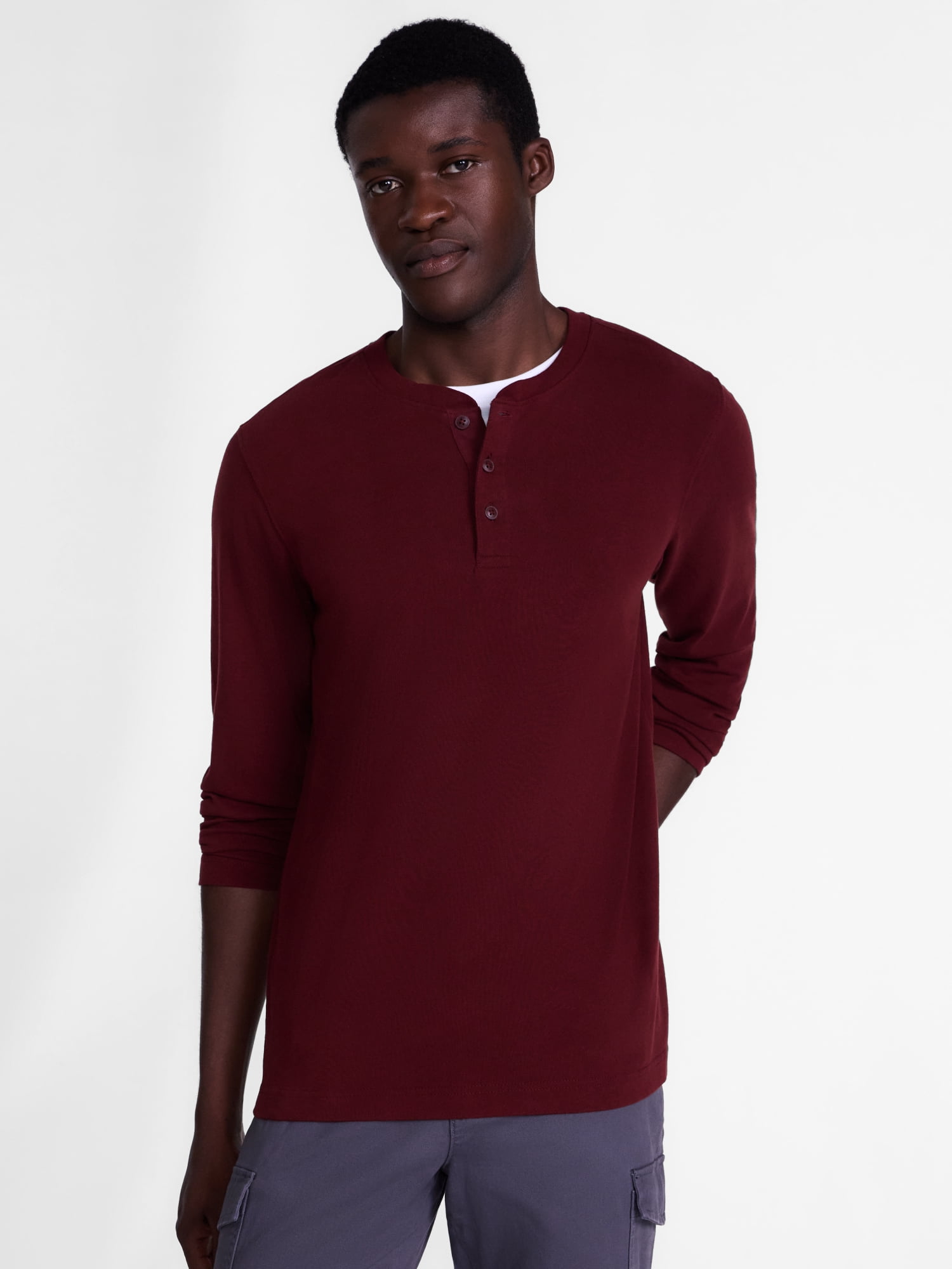 George Men's Henley Shirt with Long Sleeves, Sizes S-5XB