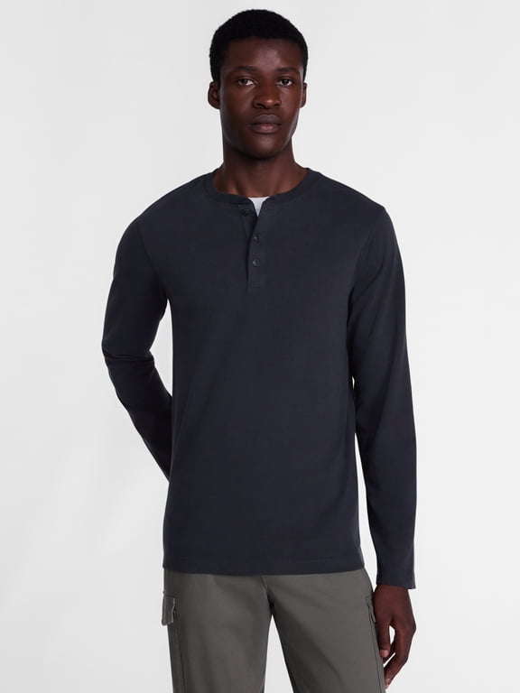 Men's Henley Shirt with Long Sleeves, Sizes S-5XB