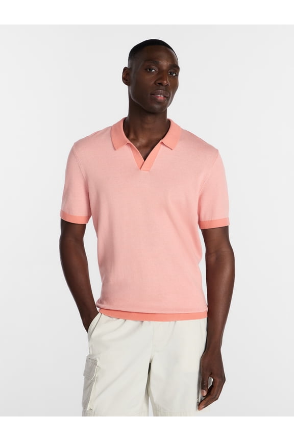 Men's Knit Johnny Collar Polo Shirt, Sizes S-5XL