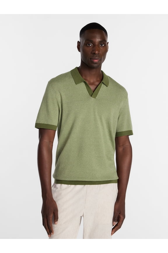 Men's Knit Johnny Collar Polo Shirt, Sizes S-5XL
