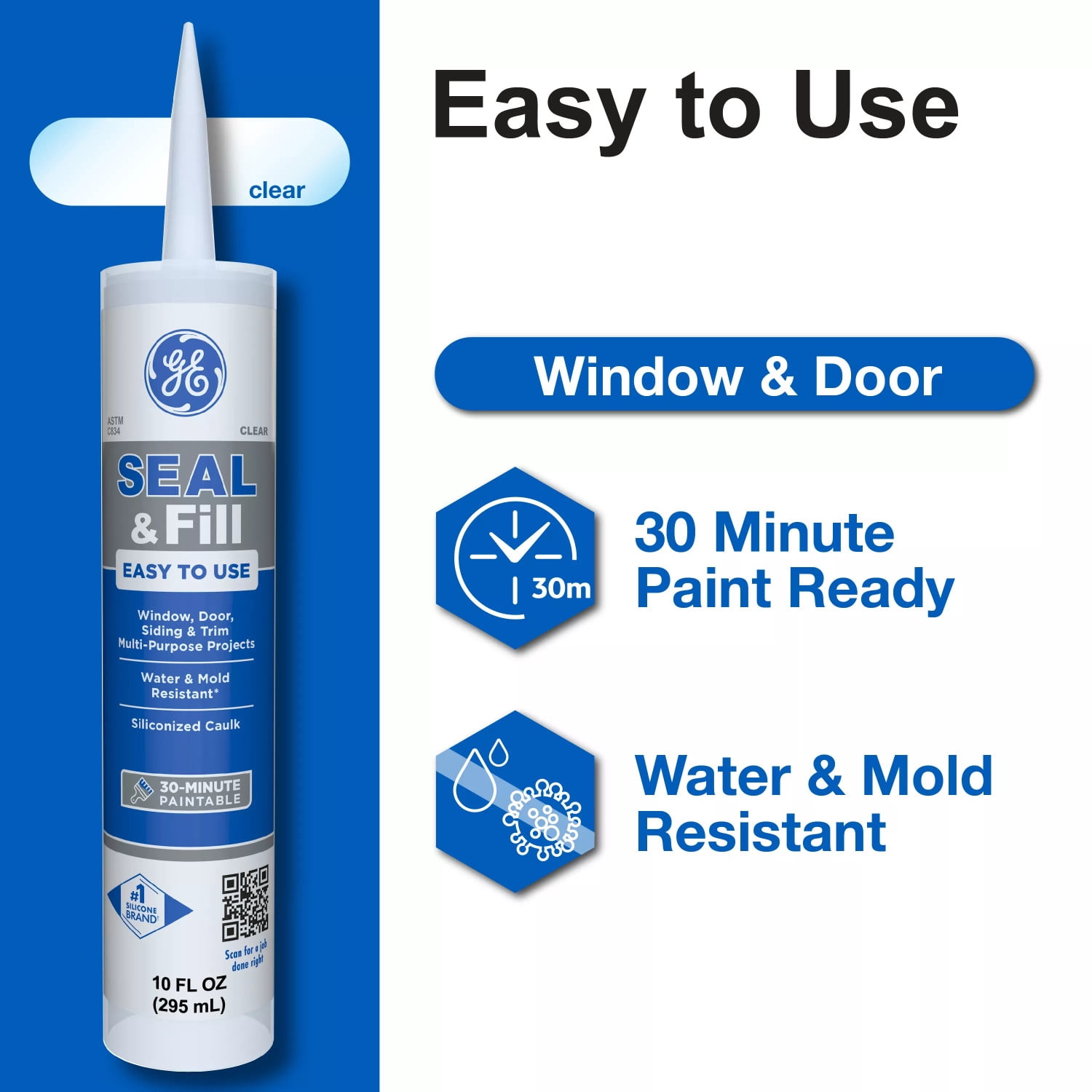 GE Seal And Fill Multipurpose Window & Door, Pack of 1, Clear 10 fl oz Cartridge