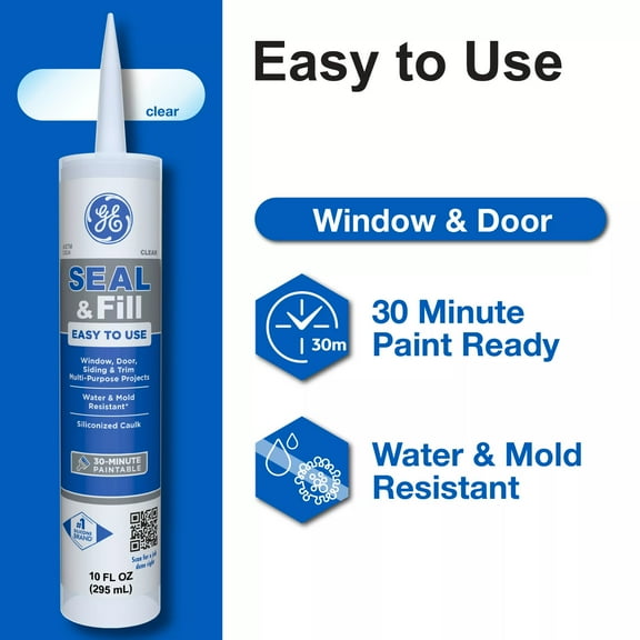 GE Seal And Fill Multipurpose Window & Door, Pack of 1, Clear 10 fl oz Cartridge