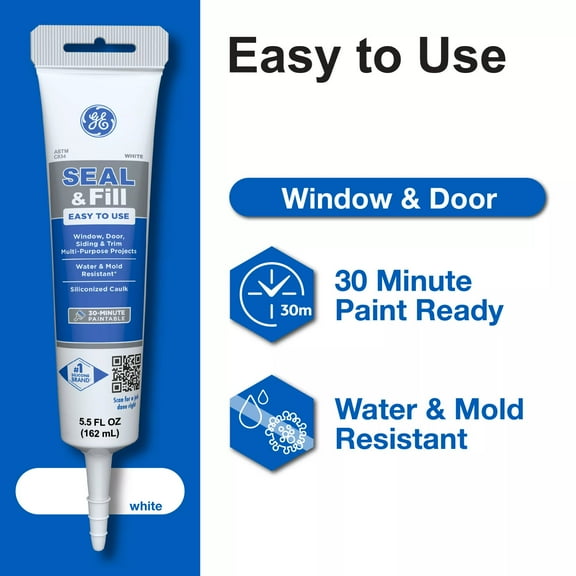GE Seal And Fill Multipurpose Window & Door, Pack of 1, White 5.5 fl oz Tube