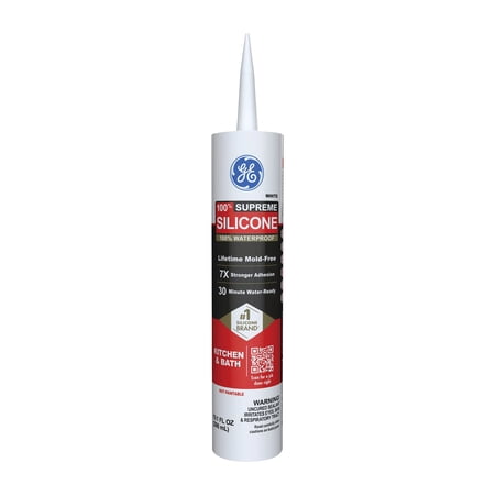 GE Sealants & Adhesives M90007 Supreme Silicone Kitchen & Bath Sealant, 10.1 oz, White, 12 g Liquid