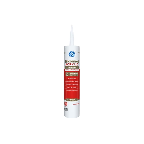 GE Siliconized Acrylic Advanced Sealant Kitchen & Bath, Pack of 1, White 10 fl oz Cartridge