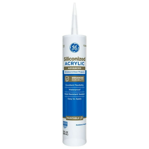 GE Siliconized Acrylic Advanced Sealant Window & Door, Pack of 1, Clear 10 fl oz Cartridge