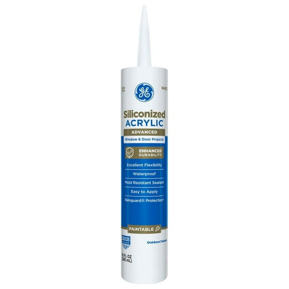 GE Siliconized Acrylic Advanced Sealant Window & Door, Pack of 1, White 10 fl oz Cartridge