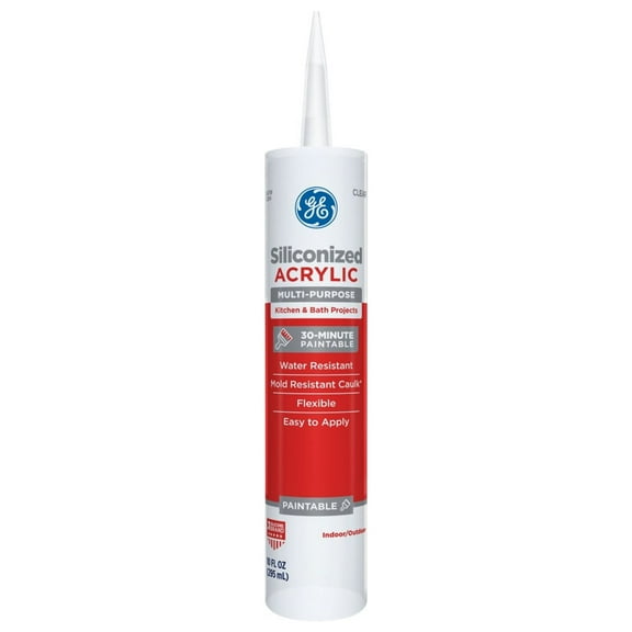 GE Siliconized Acrylic Multipurpose Sealant Kitchen & Bath, Pack of 1, Clear 10 fl oz Cartridge
