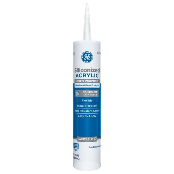 GE Siliconized Acrylic Multipurpose Sealant Window & Door, Pack of 1, Clear 10 fl oz Cartridge