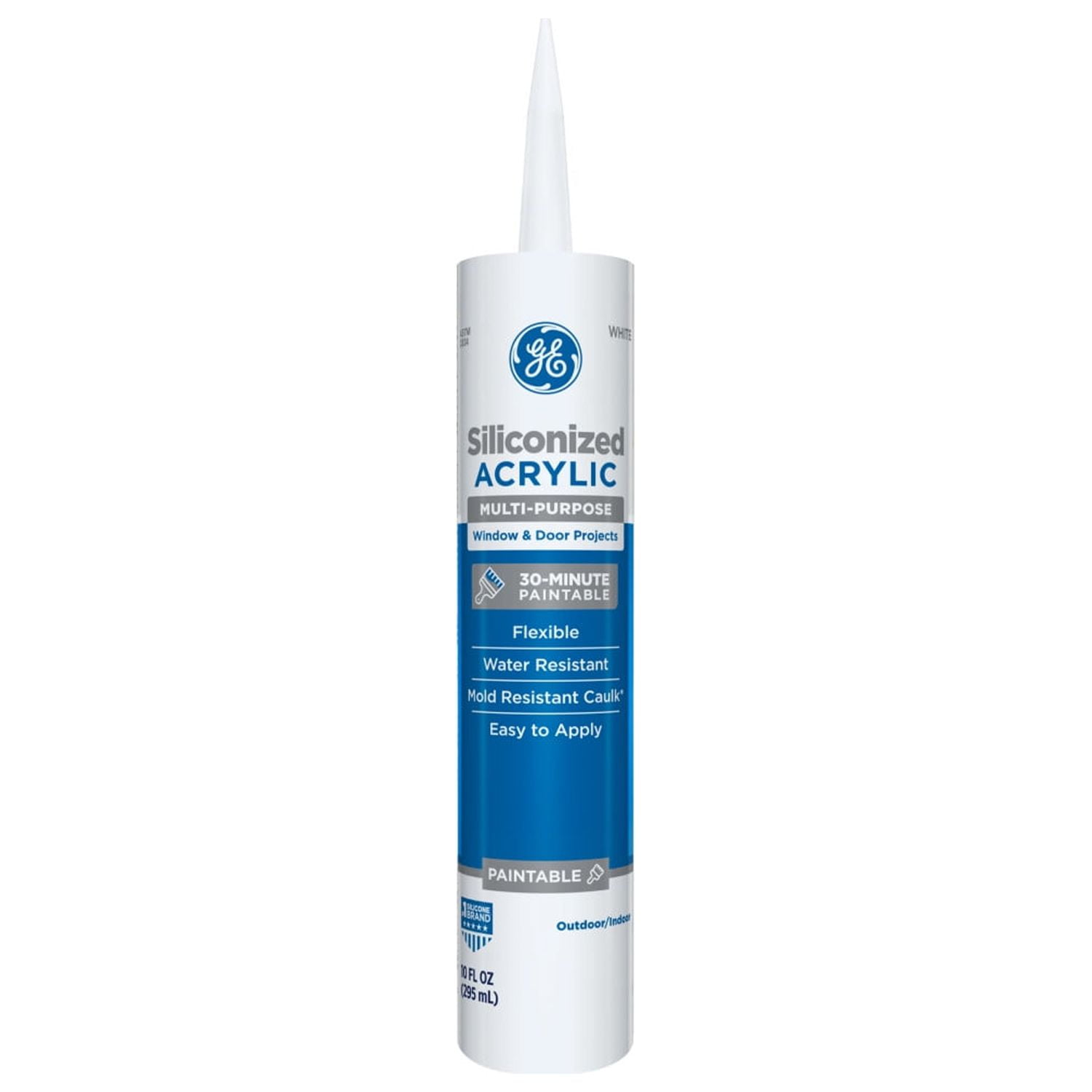 GE Siliconized Acrylic Multipurpose Sealant Window & Door, Pack of 1, White 10 fl oz Cartridge