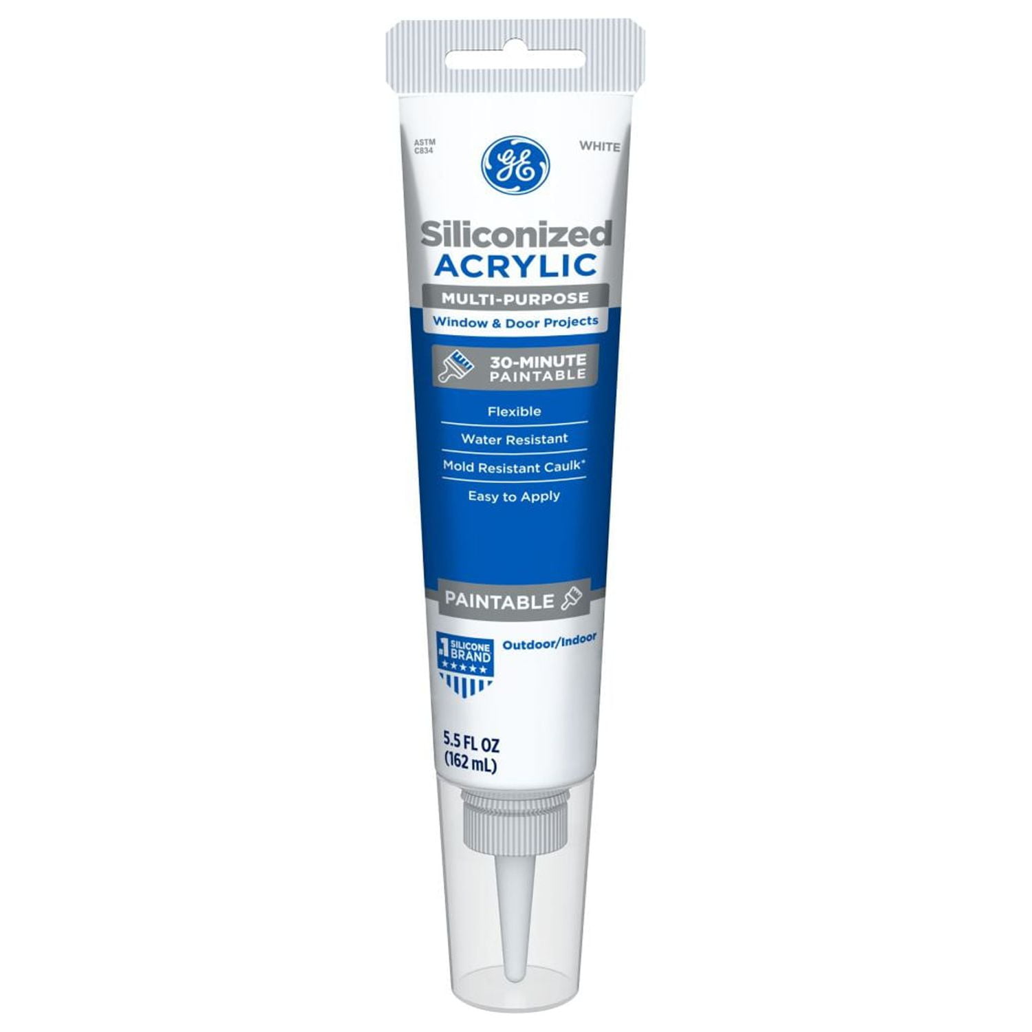 GE Siliconized Acrylic Multipurpose Sealant Window & Door, Pack of 1, White 5.5 fl oz Tube
