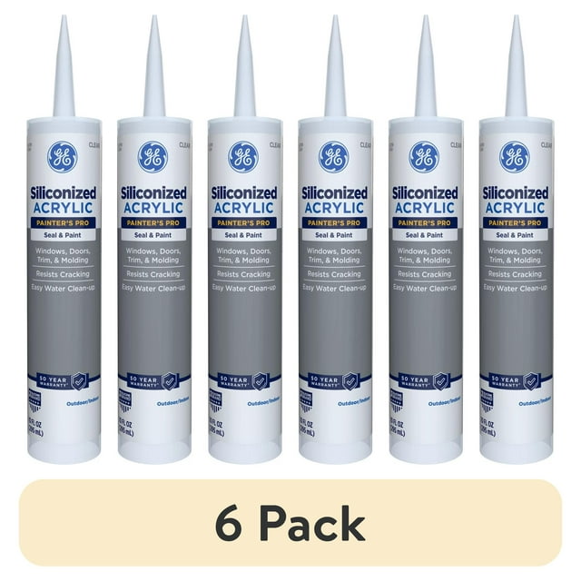 (6 pack) GE Siliconized Acrylic Painters Pro Sealant Seal & Paint, Pack