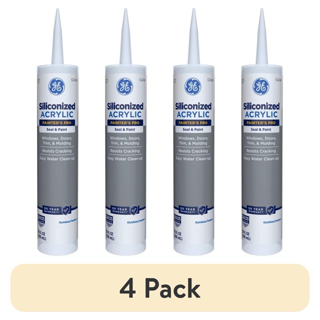(4 pack) GE Siliconized Acrylic Painters Pro Sealant Seal & Paint, Pack
