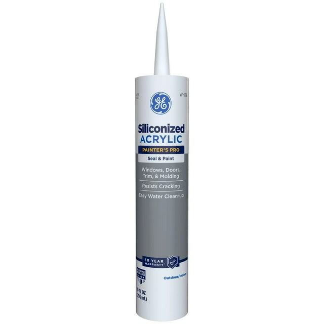 GE Siliconized Acrylic Painters Pro Sealant Seal & Paint, Pack of 1, White 10 fl oz Cartridge