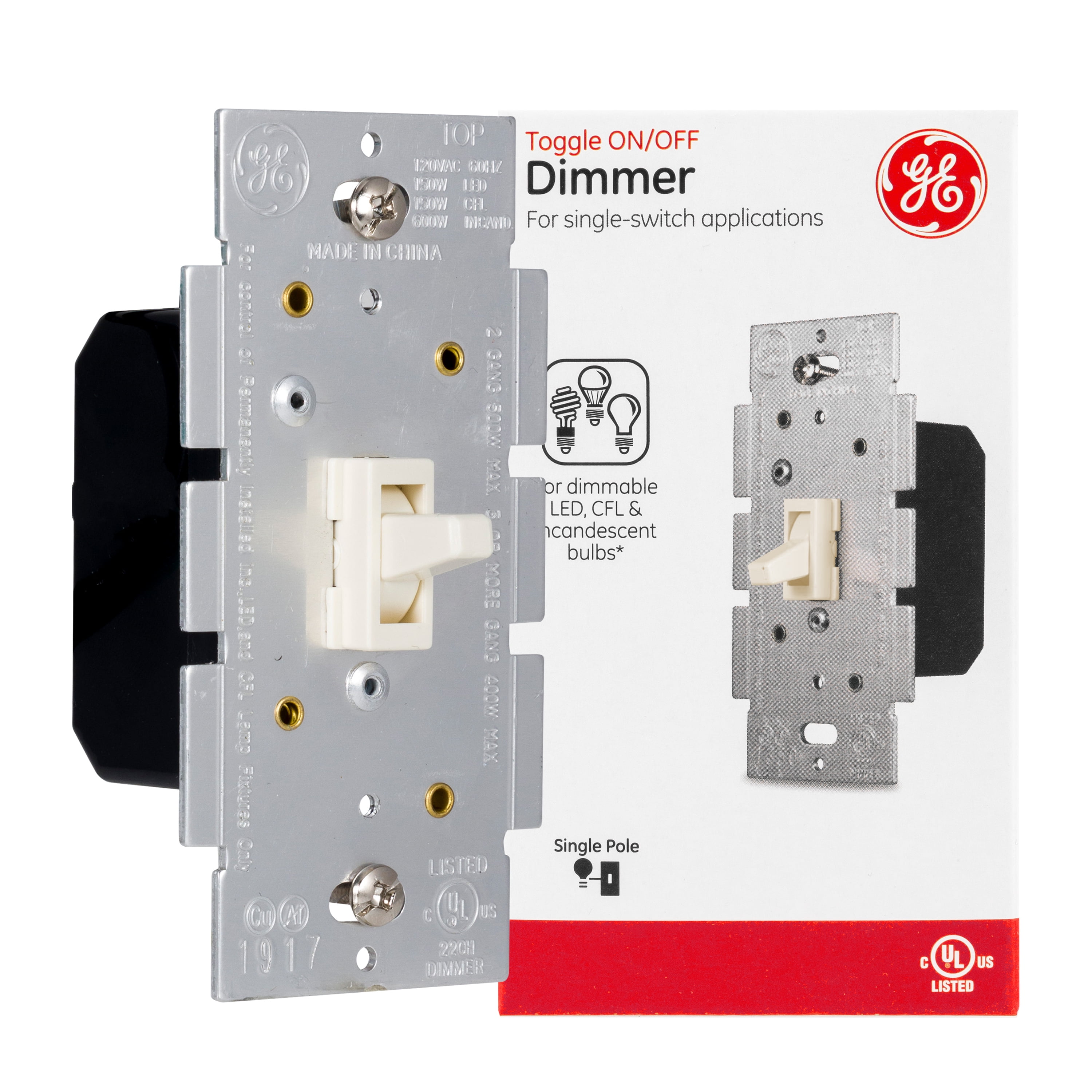 GE Single Pole Dimmer Toggle Switch, Light Almond - 18053