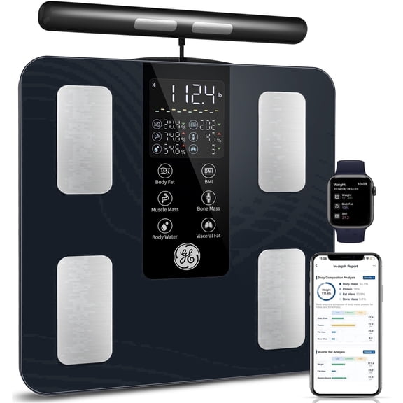GE Smart Body Fat Scale 8 Electrode - Bluetooth, BMI, Muscle, Water, Digital, Black