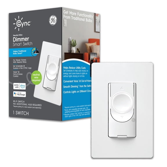 GE Smart C 2-amp Multi-Location White Wi-Fi Compatibility Touchless Illuminated Residential Light Switch with Wall