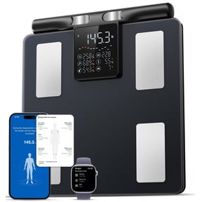 GE Smart Scale – 8-Electrode Body Pod Fat Monitor: Full Body Composition Analysis, Bluetooth App Sync, Large Handle Display, 400lb High Capacity, Black – Bathroom Scale for Home & Gym