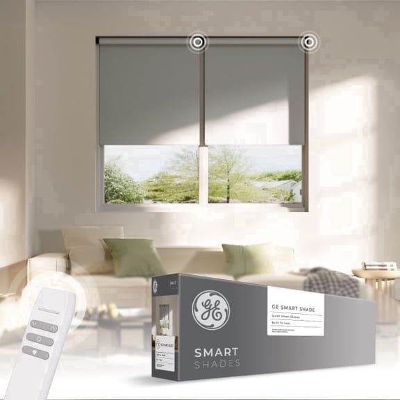 GE Smart Shade, Motorized Window Blind with Matter & Remote Control, Black Hardware, Blackout White Fabric, Quiet Operation, 32” Width, Adjustable Length, 1 Shade