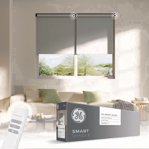 GE Smart Shade, Motorized Window Blind with Matter & Remote Control, Black Hardware, Translucent White Fabric, Quiet Operation, 32” Width, Adjustable Length, 1 Shade