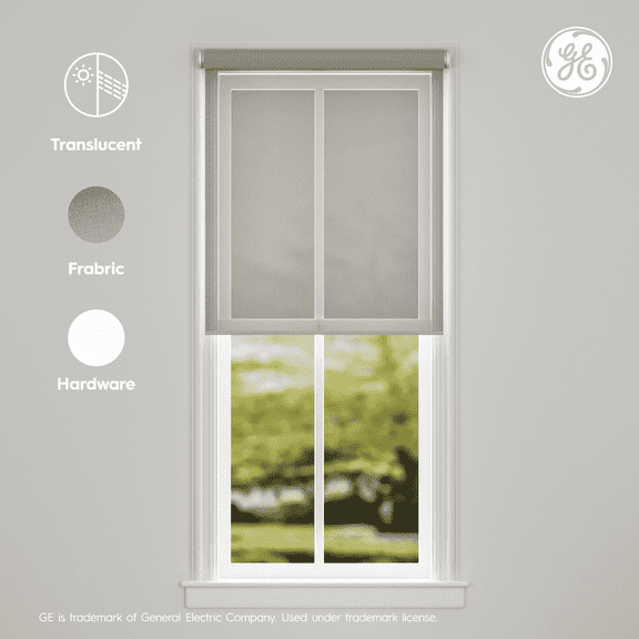 GE Smart Shade, Motorized Window Blind with Matter & Remote Control, White Hardware, Translucent Grey Fabric, Quiet Operation, 24” Width, Adjustable Length, 1 Shade
