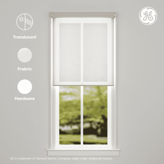 GE Smart Shade, Motorized Window Blind with Matter & Remote Control, White Hardware, Translucent White Fabric, Quiet Operation, 24” Width, Adjustable Length, 1 Shade