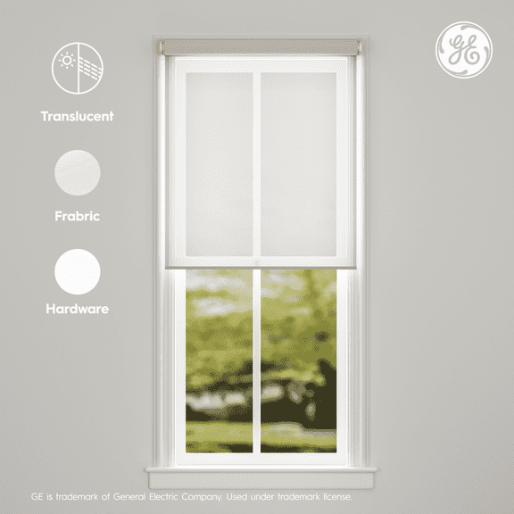 GE Smart Shade, Motorized Window Blind with Matter & Remote Control, White Hardware, Translucent White Fabric, Quiet Operation, 32” Width, Adjustable Length, 1 Shade