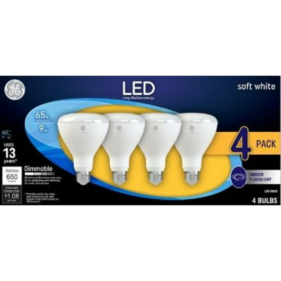 GE Soft White 65W Replacement LED Light Bulb Indoor Floodlight BR30 (4-pack)