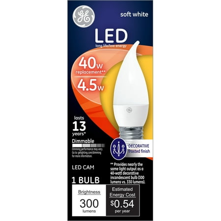 GE Soft White LED Decorative Light Bulbs, 40 watts Eqv, Medium Base, 13yr, 1pk