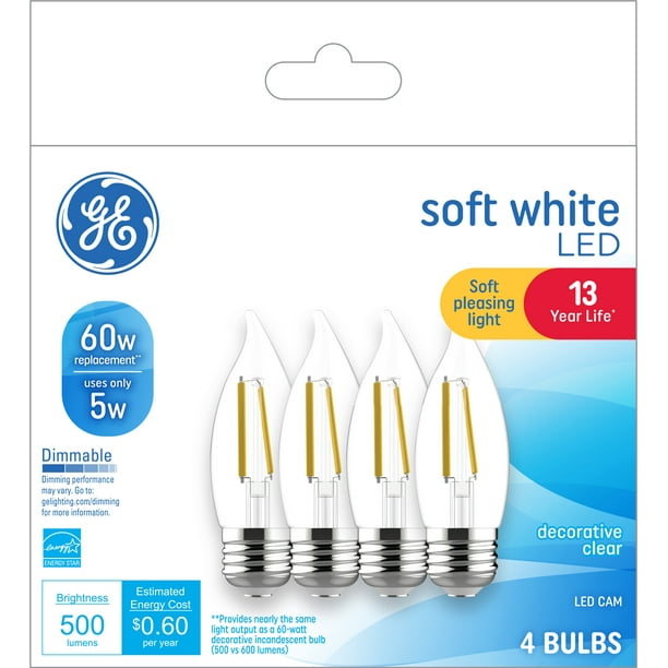 GE Soft White LED Decorative Light Bulbs, 60 Watt Eqv, Medium Base