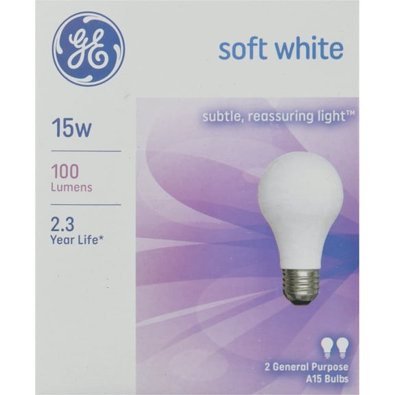 GE Softwhite Bulb, 15W, 2pk