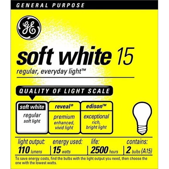 GE Softwhite Bulb, 15W, 2pk