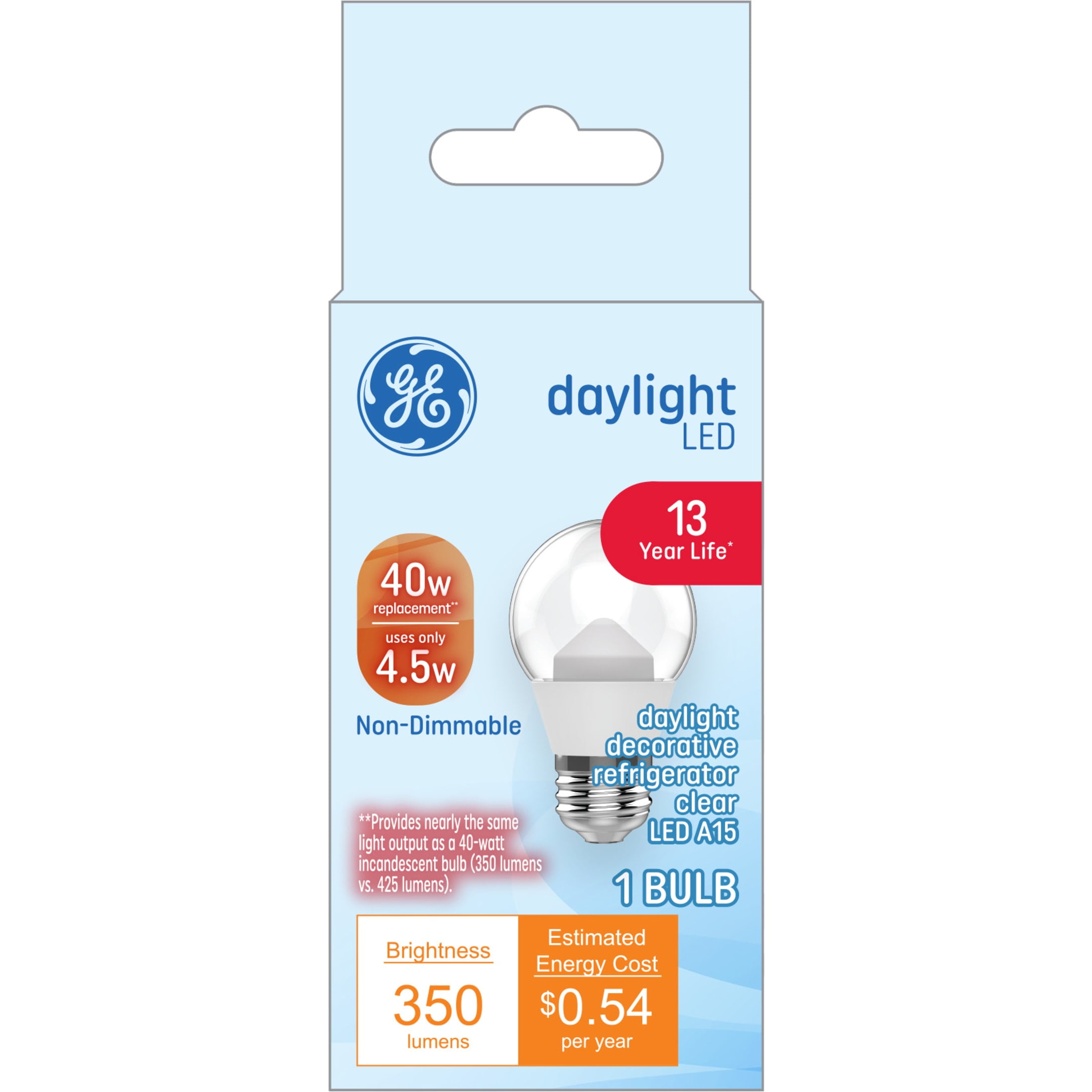 GE Light Bulb, Refrigerator, Daylight, 4.5 Watts