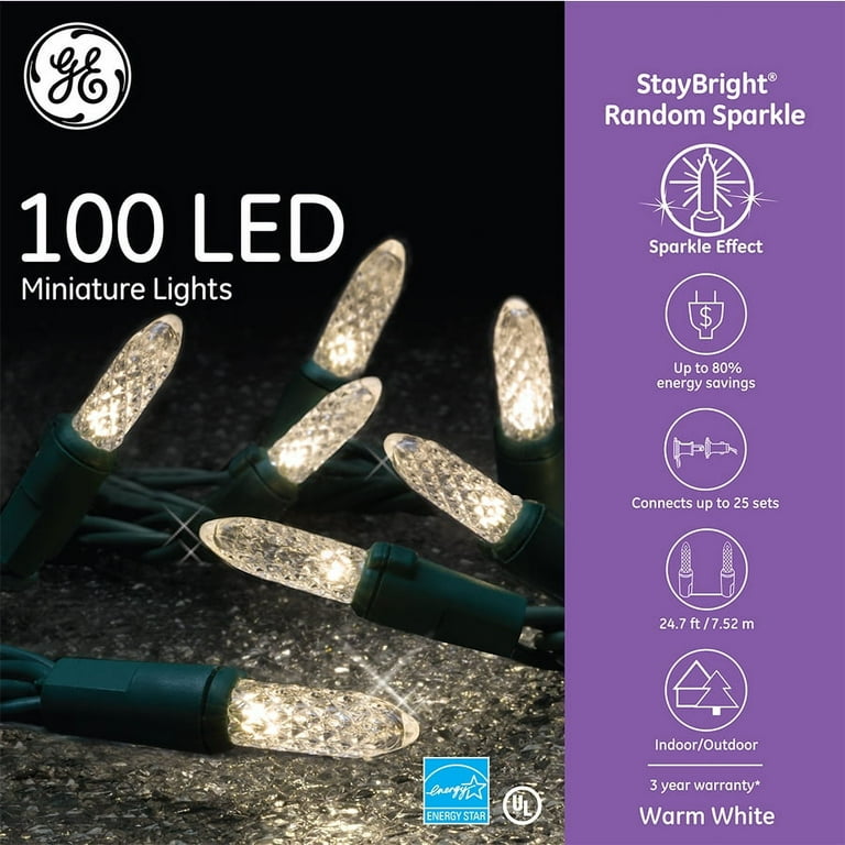 GE StayBright 100-Count 24.7-ft Warm White LED Plug-In Christmas String Lights GE StayBright 100-Count 24.7-ft Warm White LED Plug-In Christmas String Lights