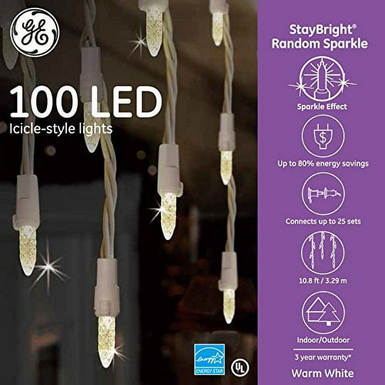 GE StayBright 100-Count Sparkling White Mini LED Plug-In Christmas Icicle Lights GE StayBright 100-Count Sparkling White Mini LED Plug-In Christmas Icicle Lights