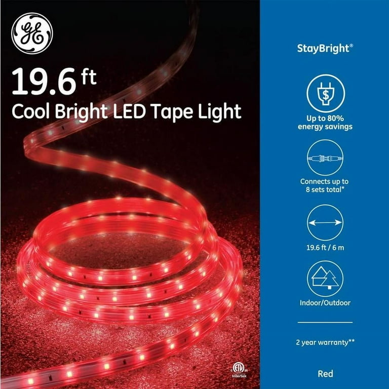 GE StayBright 240-Light 19.6-ft Red Integrated LED Christmas Tape Lights GE StayBright 240-Light 19.6-ft Red Integrated LED Christmas Tape Lights