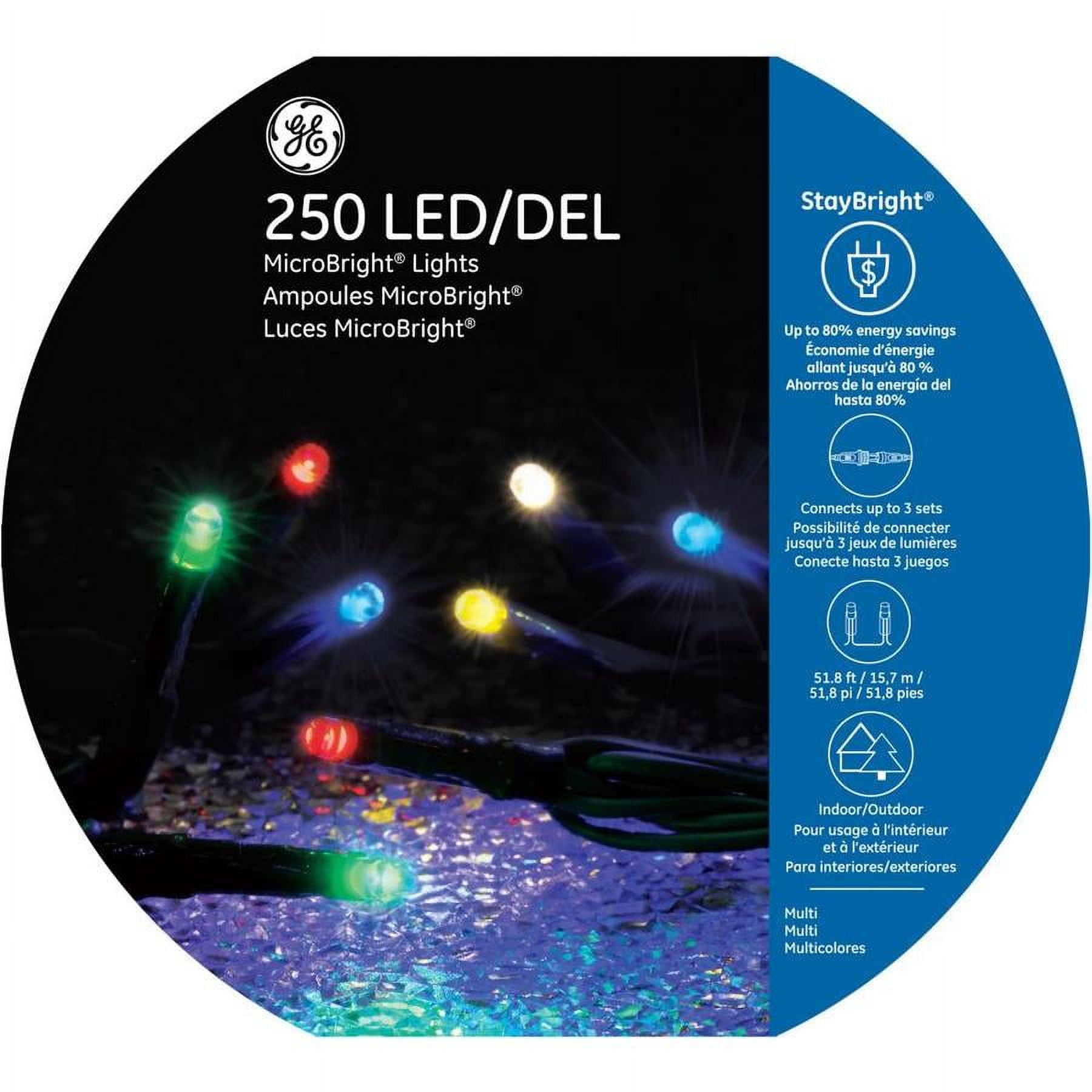 GE StayBright 250-Count 51.8-ft Multicolor Led Plug-In Christmas String  Lights 93195LO