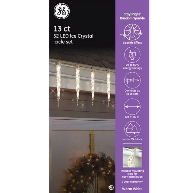 GE StayBright 52-Count Sparkling White Icicle LED Plug-In Christmas ...