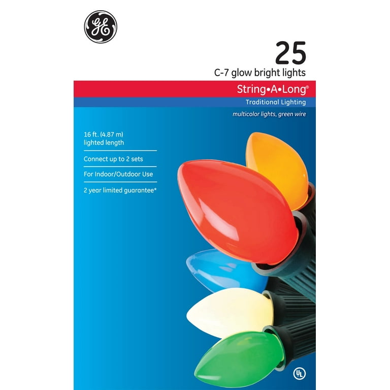 GE StringALong C7 Glow Bright Ceramic Multicolor Light Set Count of 25