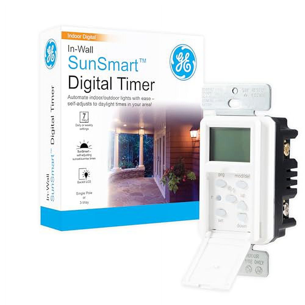 GE SunSmart Digital inWall Timer, Daily ON/Off Times, Programmable
