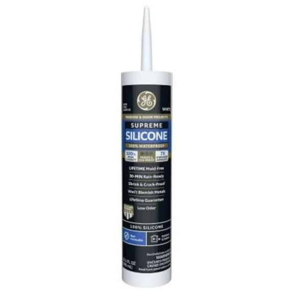 GE Supreme Silicone Caulk for Window & Door - 100% Waterproof Silicone Sealant, 7X Stronger Adhesion, Shrink & Crack Proof - 10 oz Cartridge, White, Pack of 12