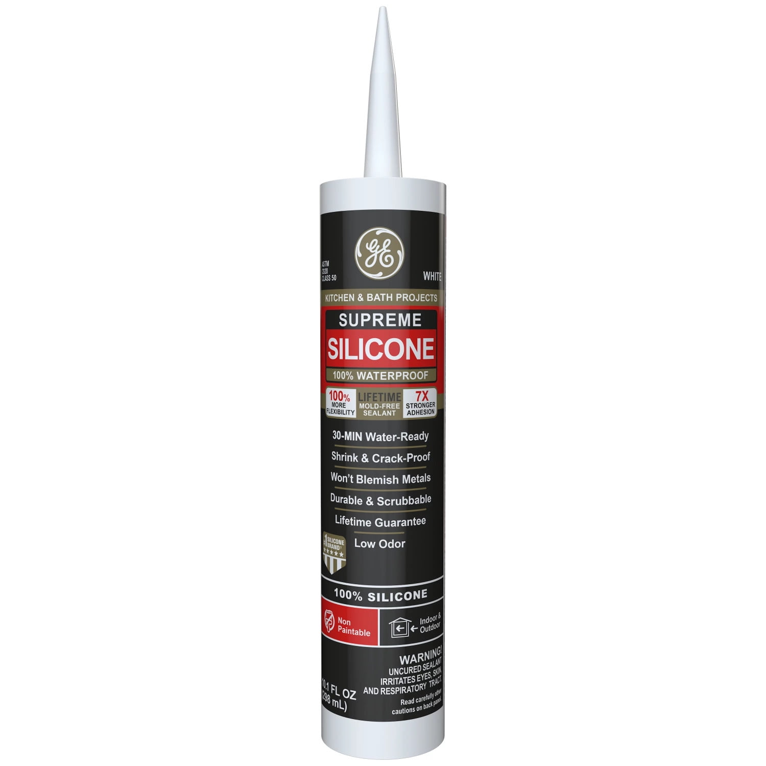 GE Supreme Silicone Kitchen & Bath Sealant, Pack of 1, White 10.1 fl oz