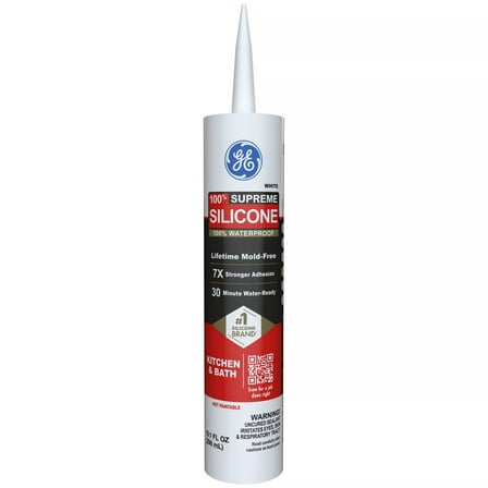 GE Supreme Silicone Kitchen & Bath Sealant, Pack of 1, White 10.1 fl oz Cartridge