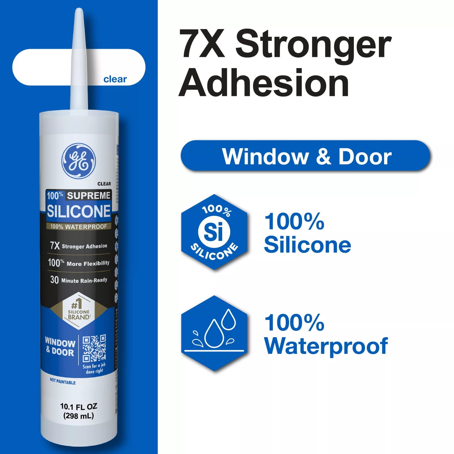 GE Supreme Silicone Window & Door Sealant, Pack of 1, Clear 10.1 fl oz Cartridge