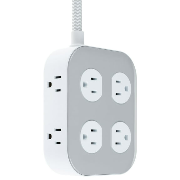 GE Surge Protector, 10 Outlets, 2100J,14AWG Braided Cord, 4ft, Gray/White